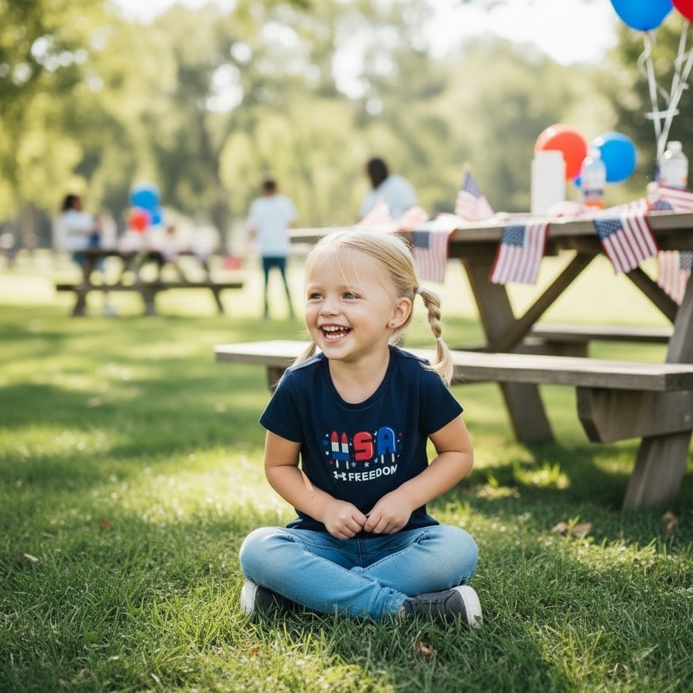 Under Armour Freedom USA T-Shirt Kids Navy Blue Patriotic Graphic Tee